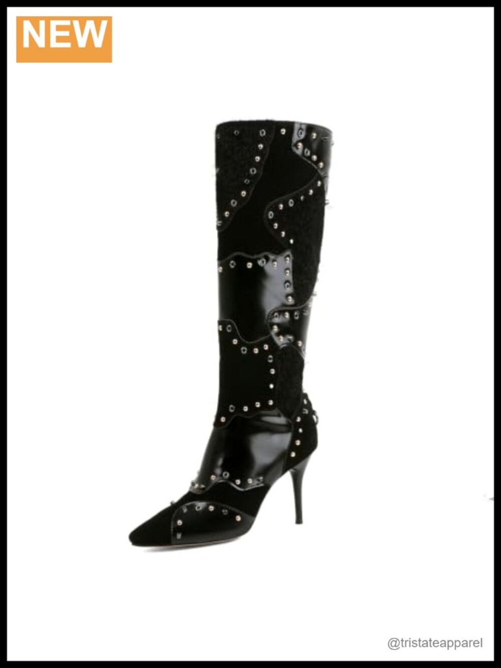 Faux Leather Pointed Toe Stiletto Heel Knee High Boots Side Zip